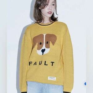 Vintage Default Yellow Crewneck Knitted Unisex Sweater ‘Dog’s Fault’ Size Small